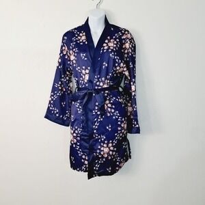 Morgan Lane‎ X Fab Fit Fun Satin Navy Blue Floral Allie Robe